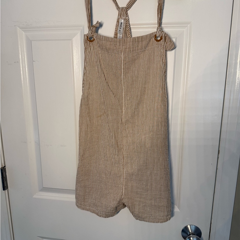 RVCA Tan Striped Jumpsuit